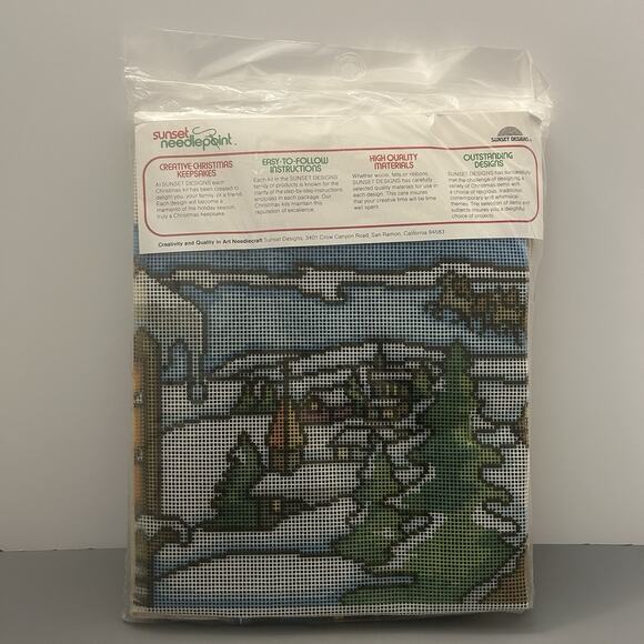 Sunset "Santa in The Moonlight" Donna Enstaff Needlepoint Kit #6086 VTG 1979 NOS - Picture 4 of 6